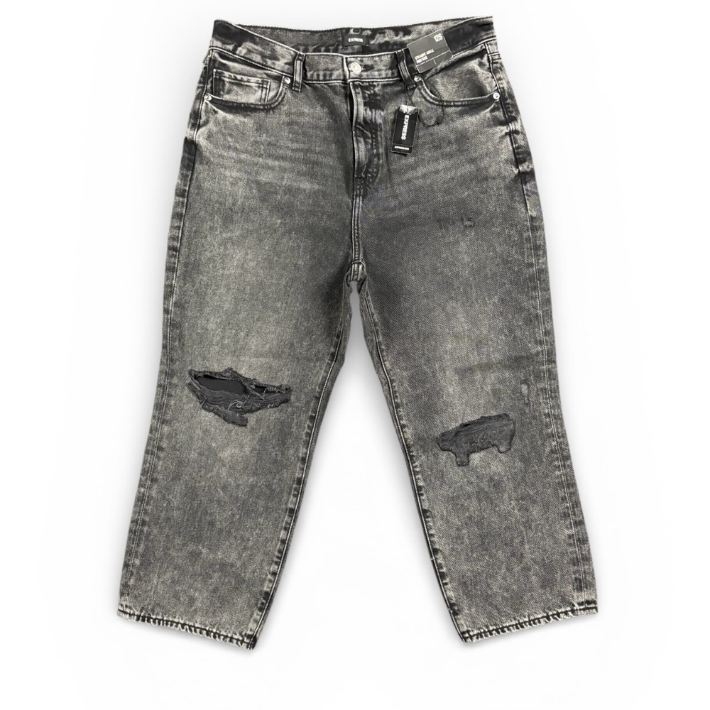 Express NWT Straight Ankle High Rise Jeans 12S Black Wash Distressed